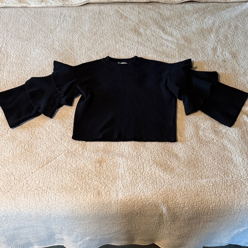 Asilio Black Ruffle Sleeve Sweater Small - Picture 3 of 9